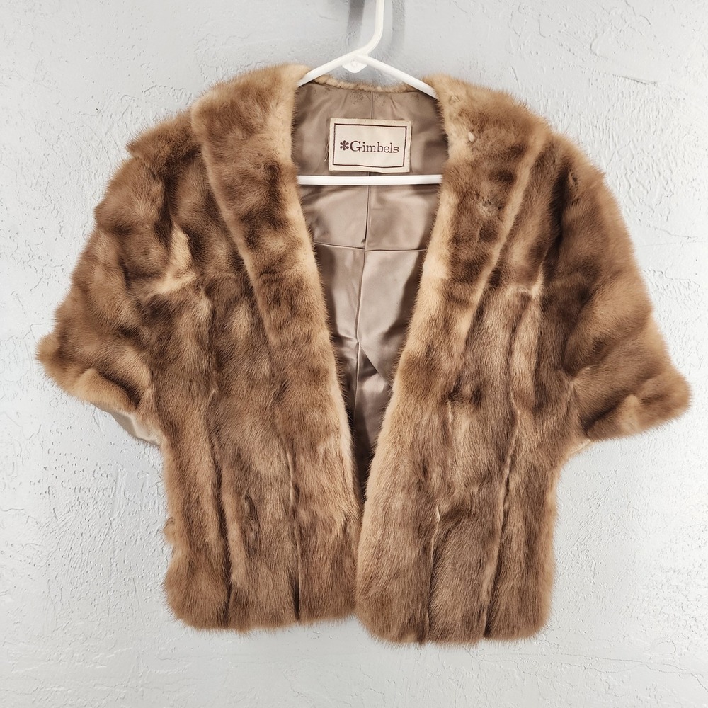 Gimbels Vintage Real Mink Fur Stole Wrap Capelet Brown One Size OS Glamorous